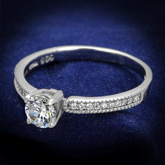 TS401 - Rhodium 925 Sterling Silver Ring with AAA Grade CZ in Clear - Alamode - Flyclothing LLC