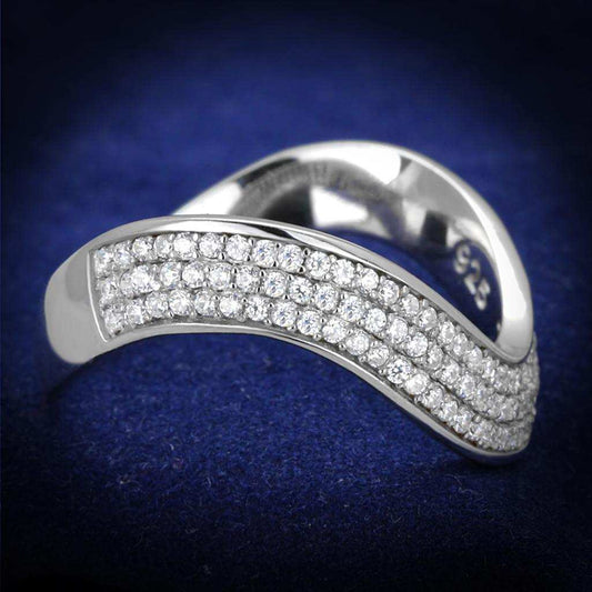 TS402 - Rhodium 925 Sterling Silver Ring with AAA Grade CZ in Clear - Alamode - Flyclothing LLC
