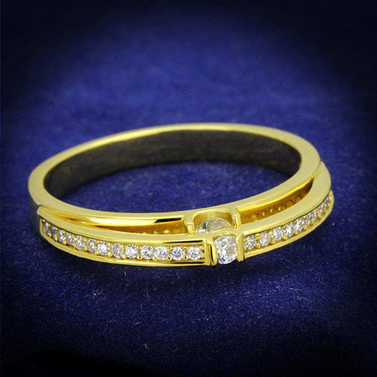 TS403 - Gold 925 Sterling Silver Ring with AAA Grade CZ in Clear - Alamode - Flyclothing LLC