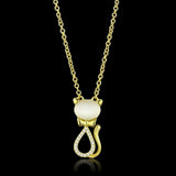 TS409 - Gold 925 Sterling Silver Chain Pendant with Synthetic Cat Eye in White - Alamode - Flyclothing LLC