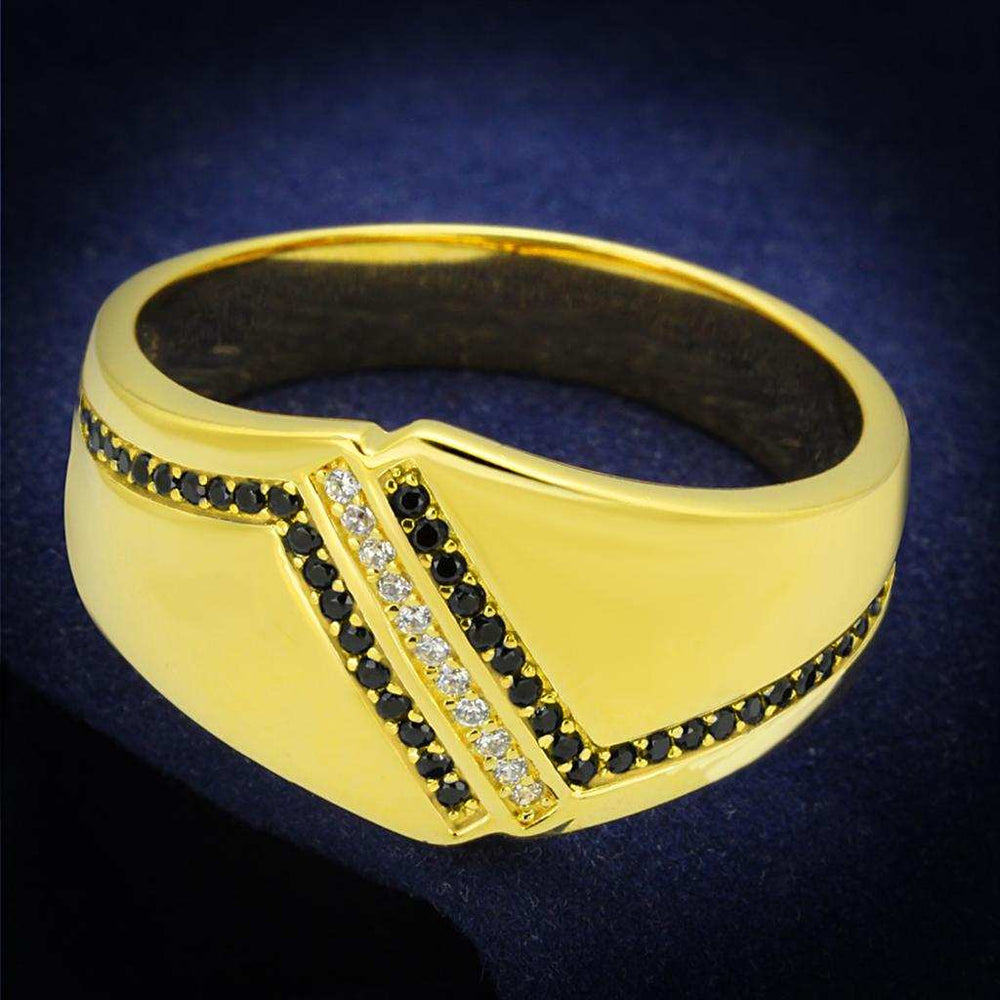 TS413 - Gold 925 Sterling Silver Ring with AAA Grade CZ in Black Diamond - Alamode - Flyclothing LLC