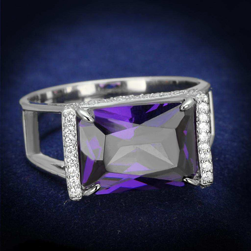 TS417 - Rhodium 925 Sterling Silver Ring with AAA Grade CZ in Amethyst - Alamode - Flyclothing LLC