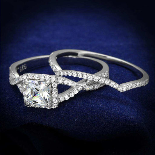 TS420 - Rhodium 925 Sterling Silver Ring with AAA Grade CZ in Clear - Alamode - Flyclothing LLC