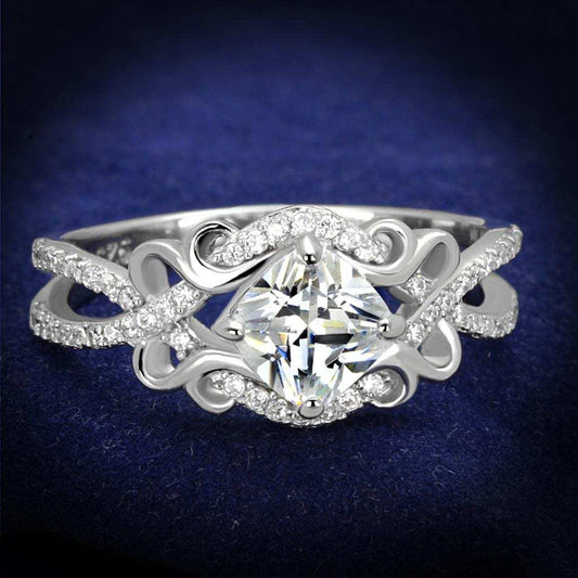 TS421 - Rhodium 925 Sterling Silver Ring with AAA Grade CZ in Clear - Alamode - Flyclothing LLC