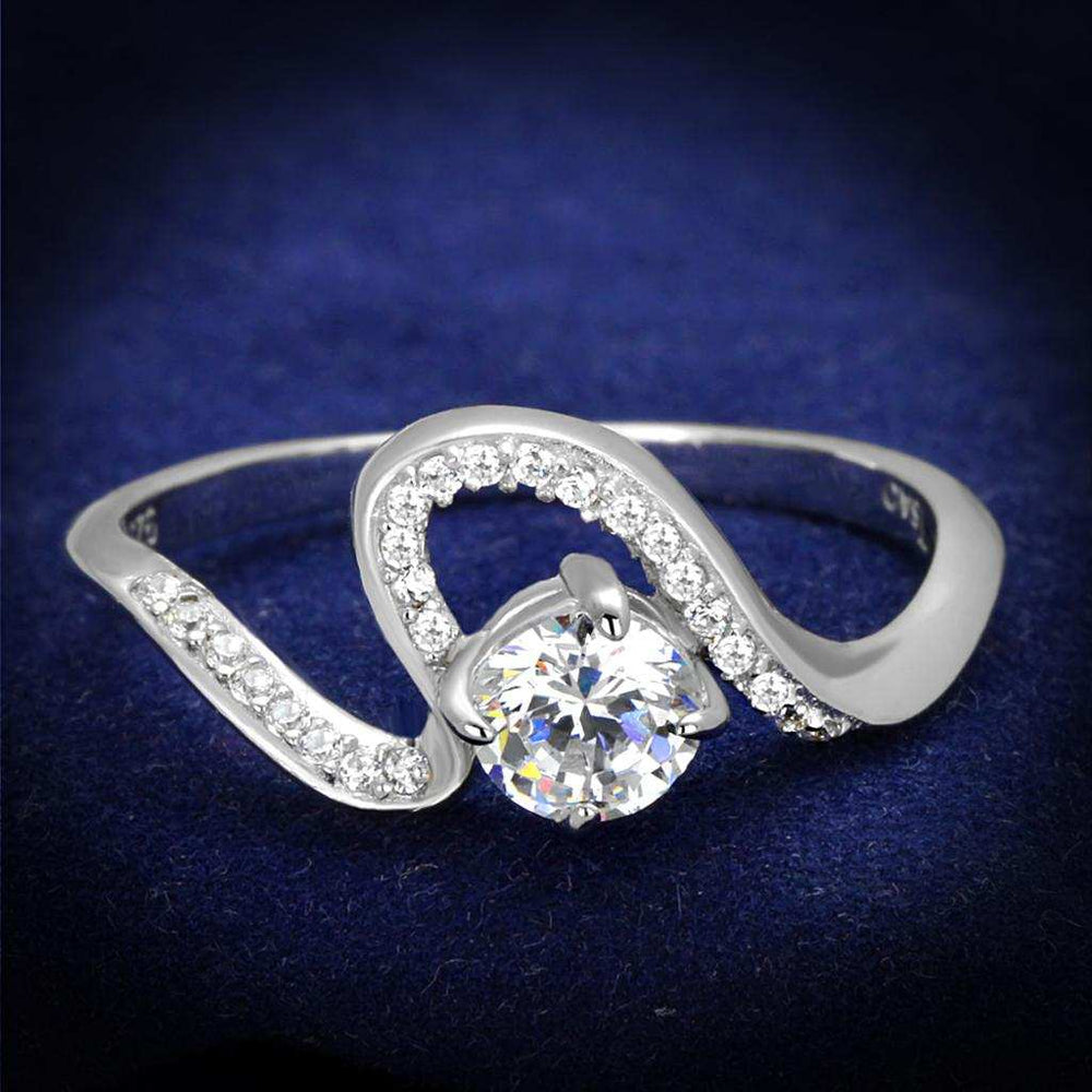TS423 - Rhodium 925 Sterling Silver Ring with AAA Grade CZ in Clear - Alamode - Flyclothing LLC