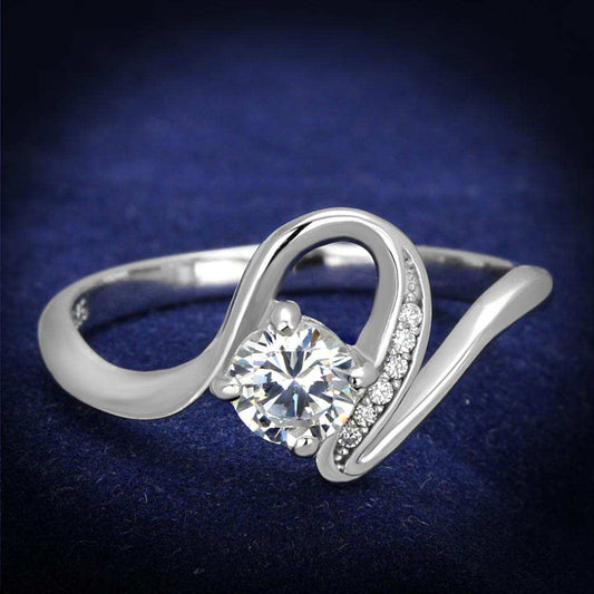 TS424 - Rhodium 925 Sterling Silver Ring with AAA Grade CZ in Clear - Alamode - Flyclothing LLC