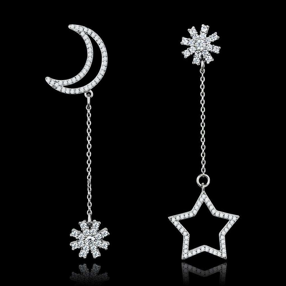 TS437 - Rhodium 925 Sterling Silver Earrings with AAA Grade CZ in Clear - Alamode - Flyclothing LLC
