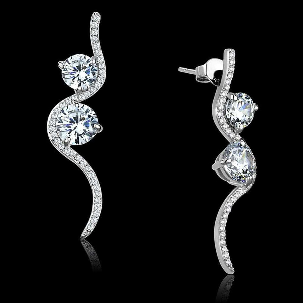 TS441 - Rhodium 925 Sterling Silver Earrings with AAA Grade CZ in Clear - Alamode - Flyclothing LLC