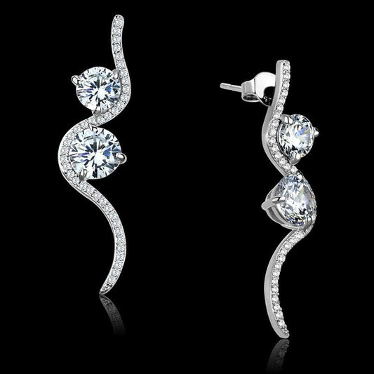 TS441 - Rhodium 925 Sterling Silver Earrings with AAA Grade CZ in Clear - Alamode - Flyclothing LLC