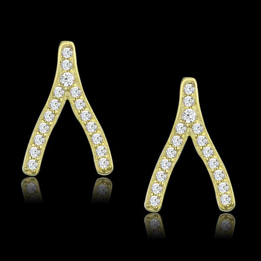 TS443 - Gold 925 Sterling Silver Earrings with AAA Grade CZ in Clear - Alamode - Flyclothing LLC