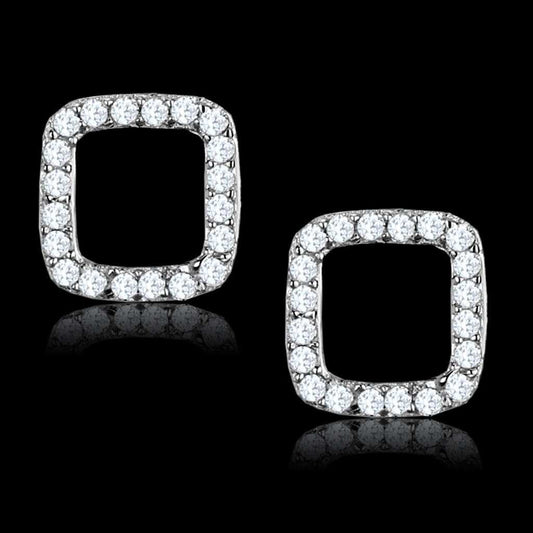 TS445 - Rhodium 925 Sterling Silver Earrings with AAA Grade CZ in Clear - Alamode - Flyclothing LLC