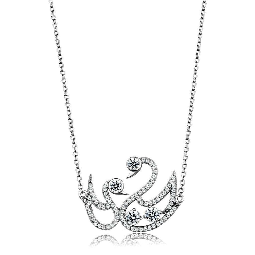 TS447 - Rhodium 925 Sterling Silver Chain Pendant with AAA Grade CZ in Clear - Alamode - Flyclothing LLC
