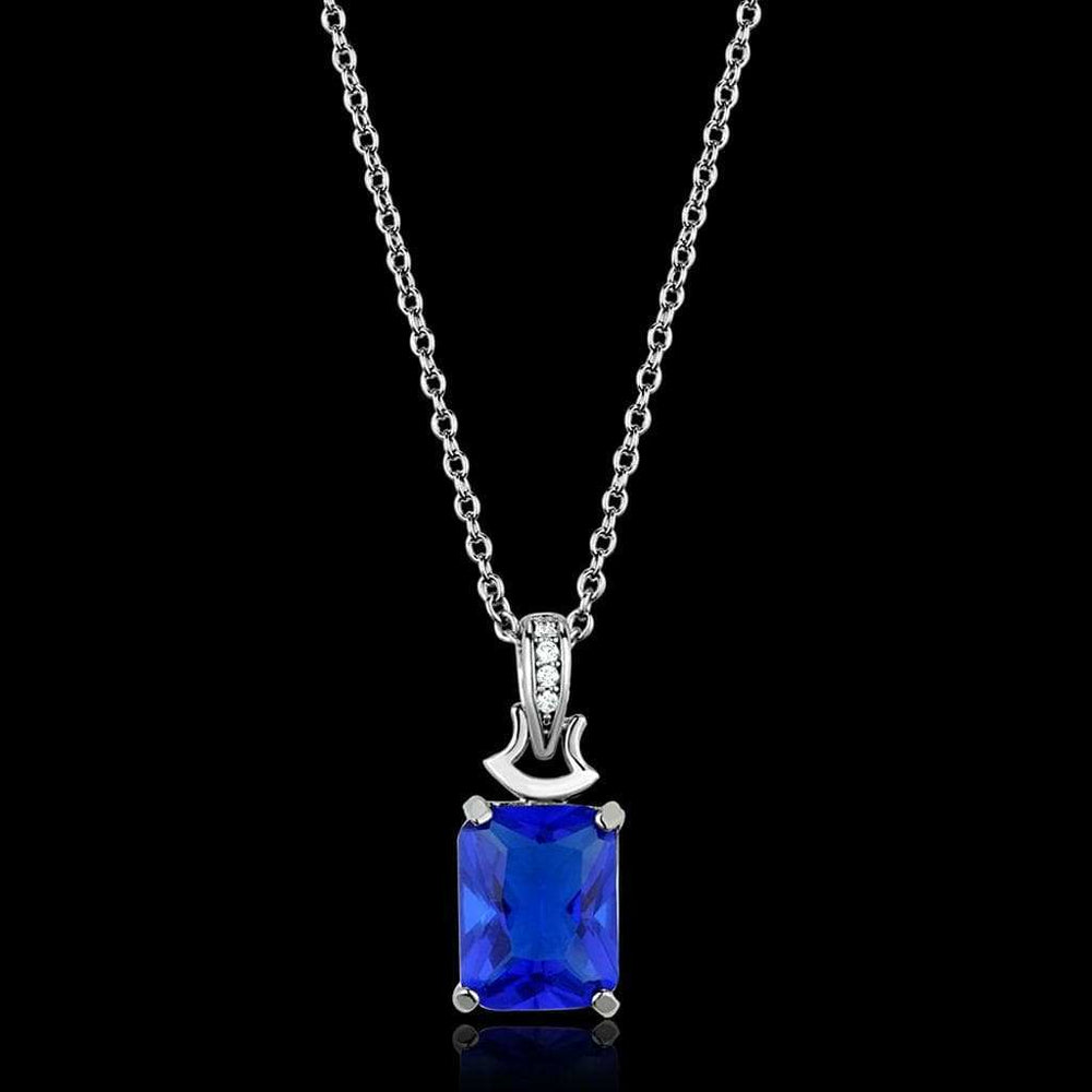 TS449 - Rhodium 925 Sterling Silver Chain Pendant with Synthetic Synthetic Glass in Montana - Alamode - Flyclothing LLC