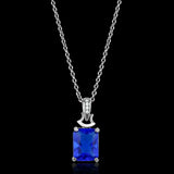 TS449 - Rhodium 925 Sterling Silver Chain Pendant with Synthetic Synthetic Glass in Montana - Alamode - Flyclothing LLC