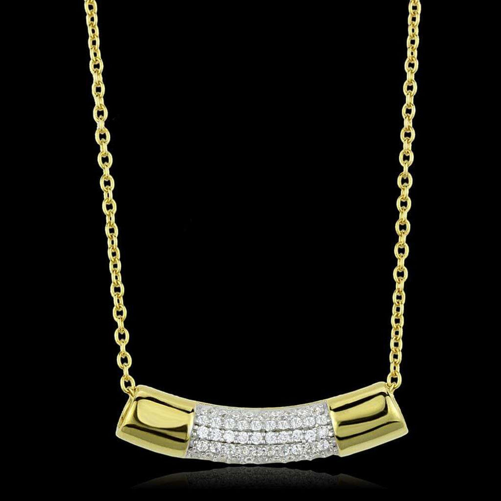 TS452 - Gold+Rhodium 925 Sterling Silver Chain Pendant with AAA Grade CZ in Clear - Alamode - Flyclothing LLC