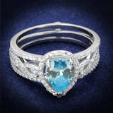 TS453 - Rhodium 925 Sterling Silver Ring with AAA Grade CZ in Sea Blue - Alamode - Flyclothing LLC