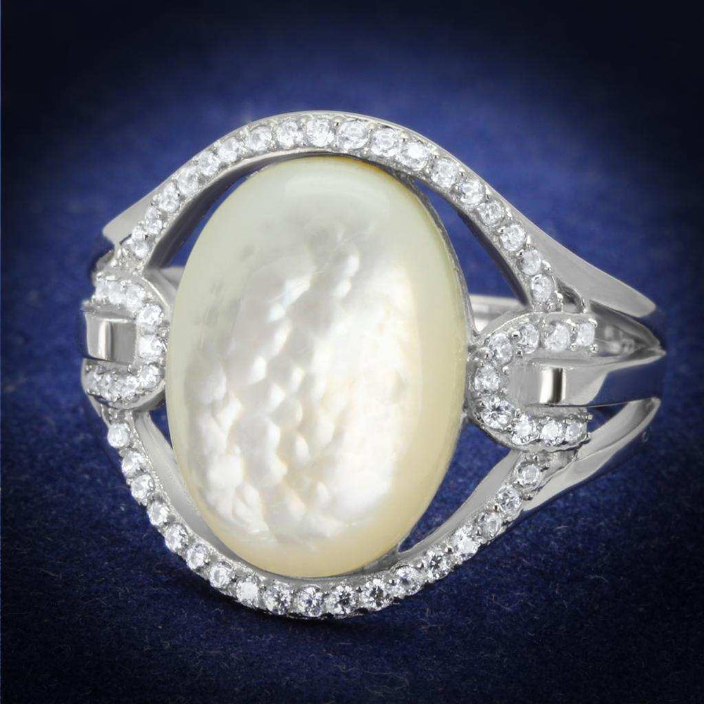 TS456 - Rhodium 925 Sterling Silver Ring with Precious Stone Conch in White - Alamode - Flyclothing LLC