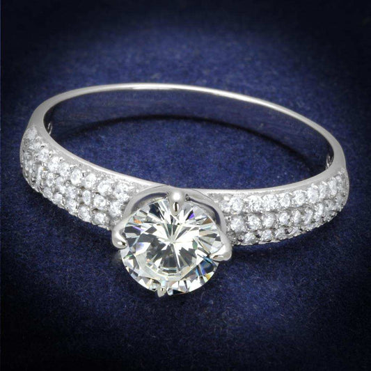 TS458 - Rhodium 925 Sterling Silver Ring with AAA Grade CZ in Clear - Alamode - Flyclothing LLC