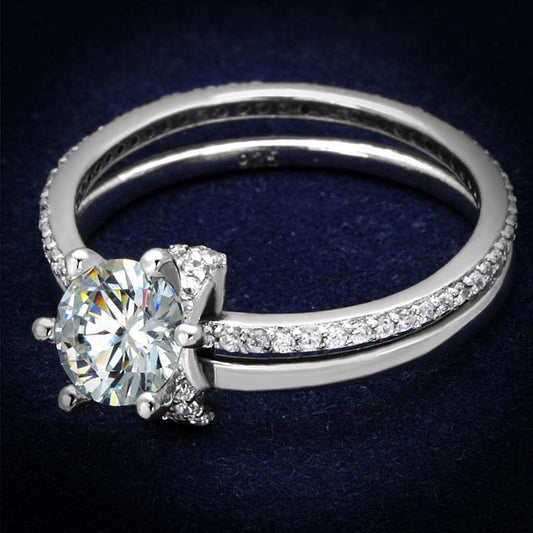 TS464 - Rhodium 925 Sterling Silver Ring with AAA Grade CZ in Clear - Alamode - Flyclothing LLC