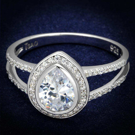 TS465 - Rhodium 925 Sterling Silver Ring with AAA Grade CZ in Clear - Alamode - Flyclothing LLC