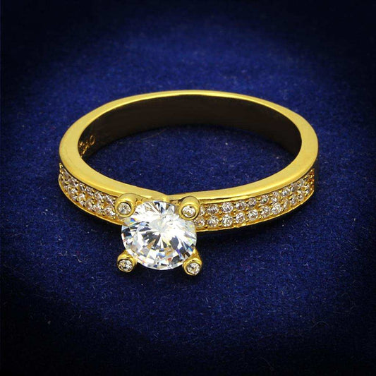 TS474 - Gold 925 Sterling Silver Ring with AAA Grade CZ in Clear - Alamode - Flyclothing LLC