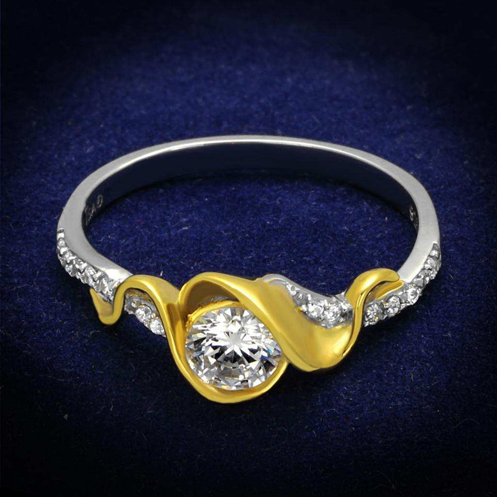 TS475 - Reverse Two-Tone 925 Sterling Silver Ring with AAA Grade CZ in Clear - Alamode - Flyclothing LLC