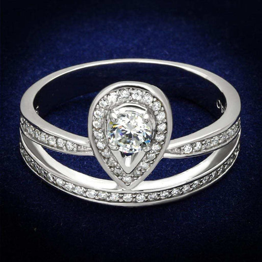 TS476 - Rhodium 925 Sterling Silver Ring with AAA Grade CZ in Clear - Alamode - Flyclothing LLC