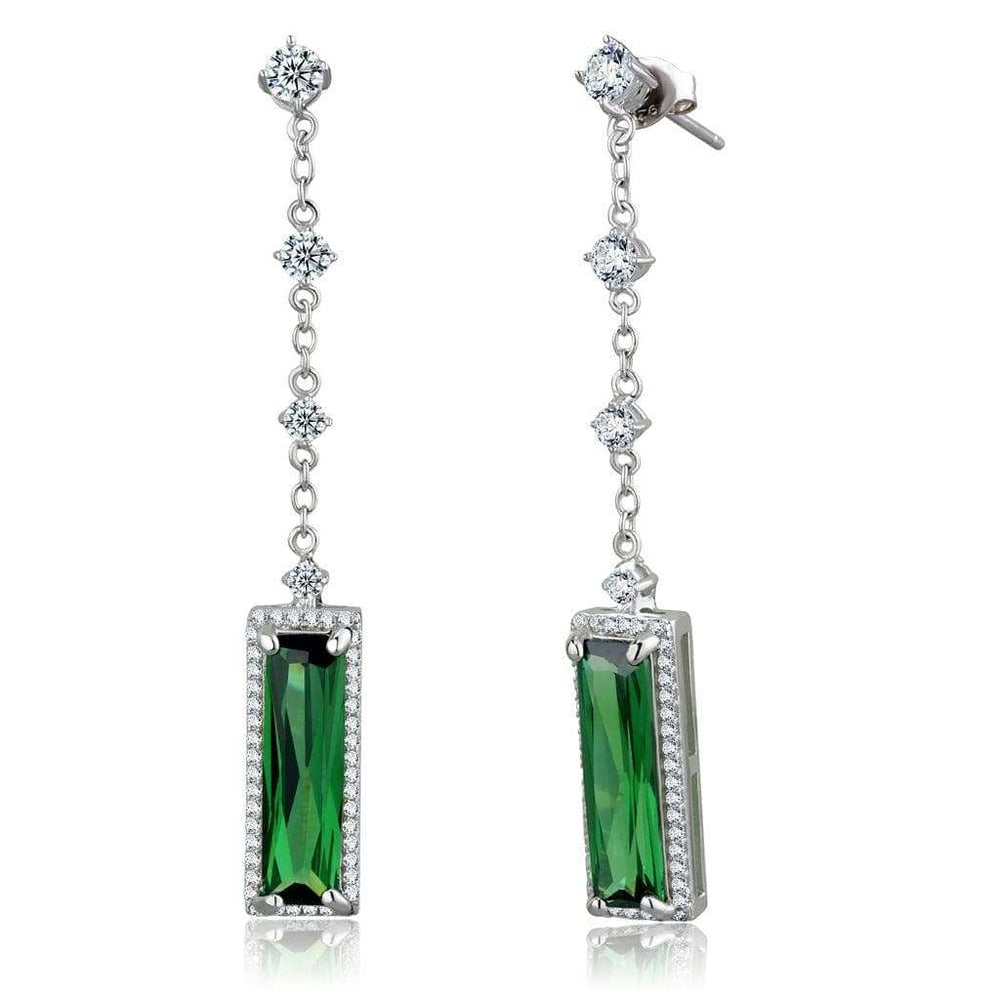 TS478 - Rhodium 925 Sterling Silver Earrings with AAA Grade CZ in Emerald - Alamode - Flyclothing LLC