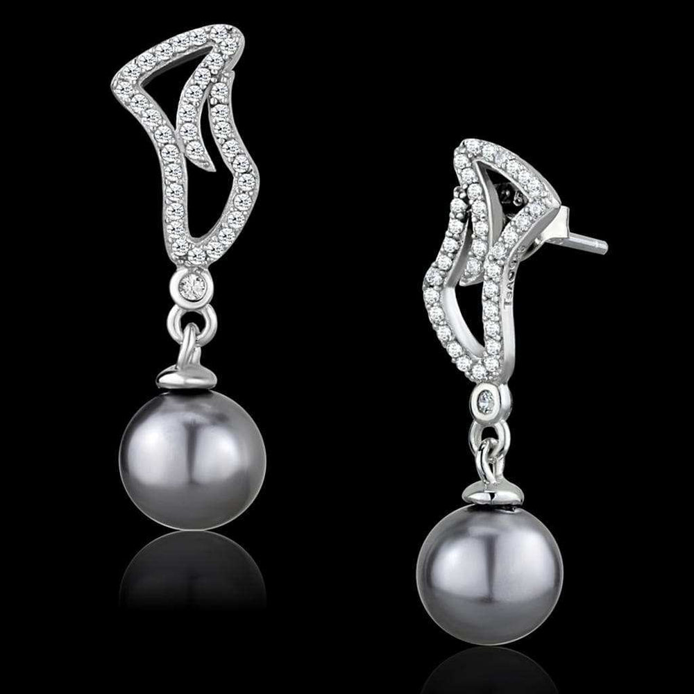 TS479 - Rhodium 925 Sterling Silver Earrings with Synthetic Pearl in Gray - Alamode - Flyclothing LLC