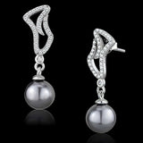 TS479 - Rhodium 925 Sterling Silver Earrings with Synthetic Pearl in Gray - Alamode - Flyclothing LLC