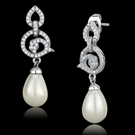 TS480 - Rhodium 925 Sterling Silver Earrings with Synthetic Pearl in Citrine Yellow - Alamode - Flyclothing LLC
