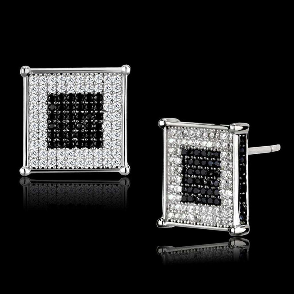 TS481 - Rhodium + Ruthenium 925 Sterling Silver Earrings with AAA Grade CZ in Black Diamond - Alamode - Flyclothing LLC