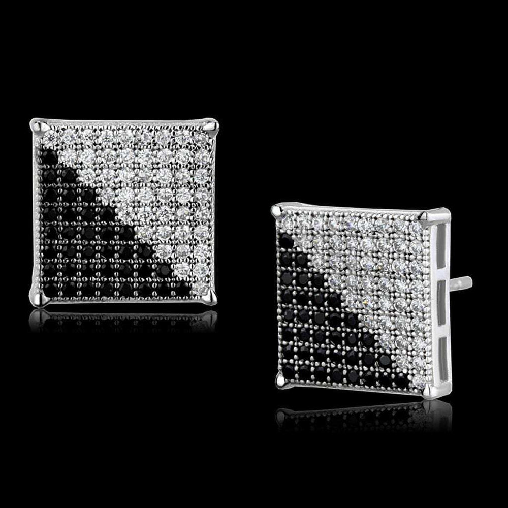 TS482 - Rhodium + Ruthenium 925 Sterling Silver Earrings with AAA Grade CZ in Black Diamond - Alamode - Flyclothing LLC