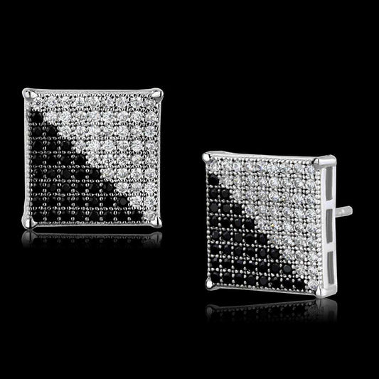 TS482 - Rhodium + Ruthenium 925 Sterling Silver Earrings with AAA Grade CZ in Black Diamond - Alamode - Flyclothing LLC