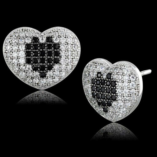 TS483 - Rhodium + Ruthenium 925 Sterling Silver Earrings with AAA Grade CZ in Black Diamond - Alamode - Flyclothing LLC