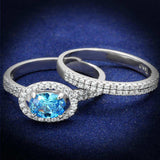 TS490 - Rhodium 925 Sterling Silver Ring with AAA Grade CZ in Sea Blue - Alamode - Flyclothing LLC