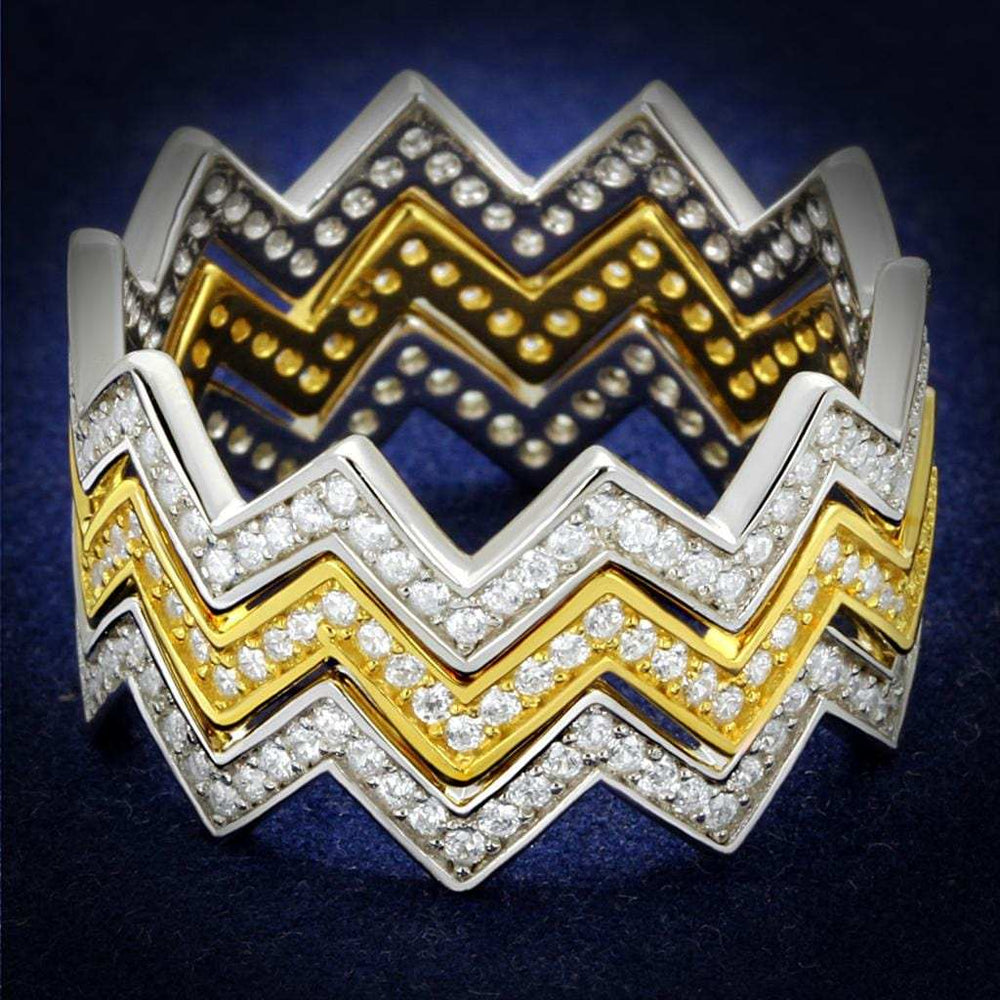 TS492 - Gold+Rhodium 925 Sterling Silver Ring with AAA Grade CZ in Clear - Alamode - Flyclothing LLC