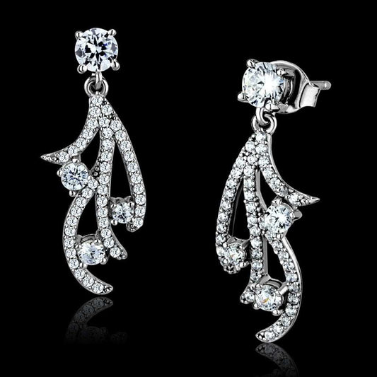TS495 - Rhodium 925 Sterling Silver Earrings with AAA Grade CZ in Clear - Alamode - Flyclothing LLC