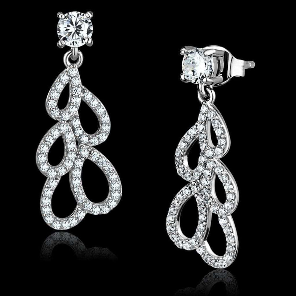 TS496 - Rhodium 925 Sterling Silver Earrings with AAA Grade CZ in Clear - Alamode - Flyclothing LLC