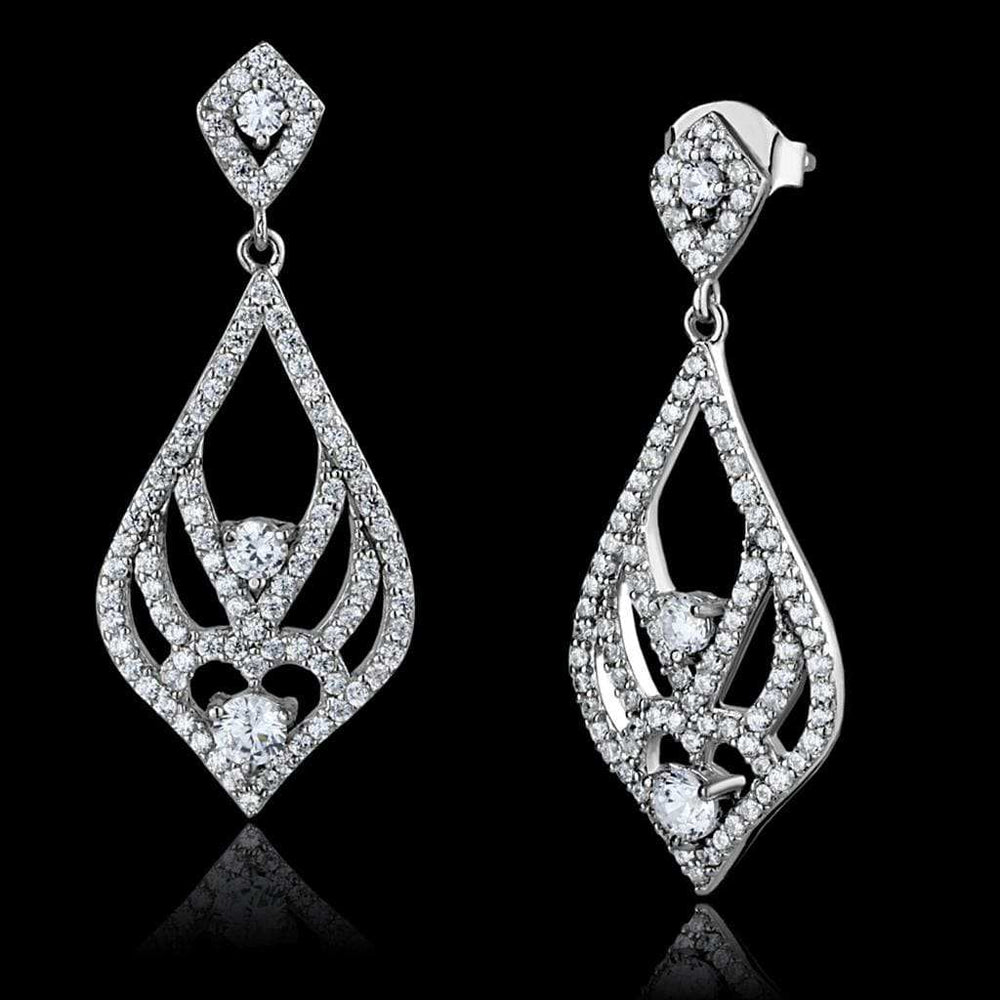 TS497 - Rhodium 925 Sterling Silver Earrings with AAA Grade CZ in Clear - Alamode - Flyclothing LLC