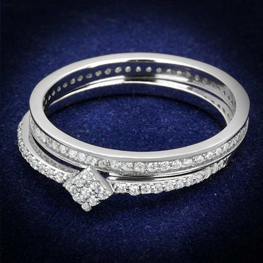 TS498 - Rhodium 925 Sterling Silver Ring with AAA Grade CZ in Clear - Alamode - Flyclothing LLC