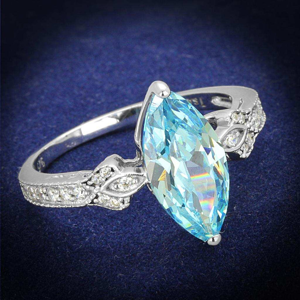 TS502 - Rhodium 925 Sterling Silver Ring with AAA Grade CZ in Sea Blue - Alamode - Flyclothing LLC