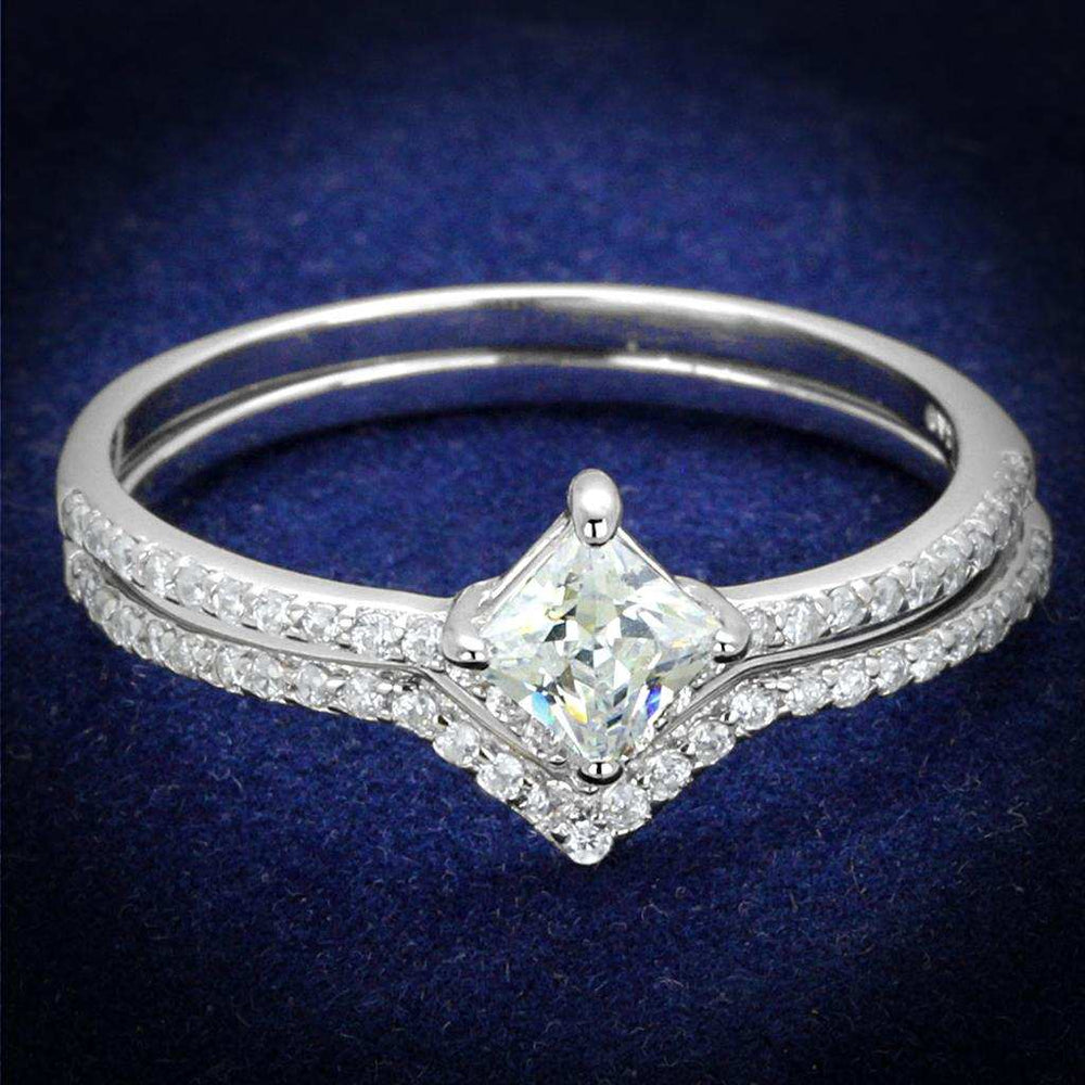 TS504 - Rhodium 925 Sterling Silver Ring with AAA Grade CZ in Clear - Alamode - Flyclothing LLC