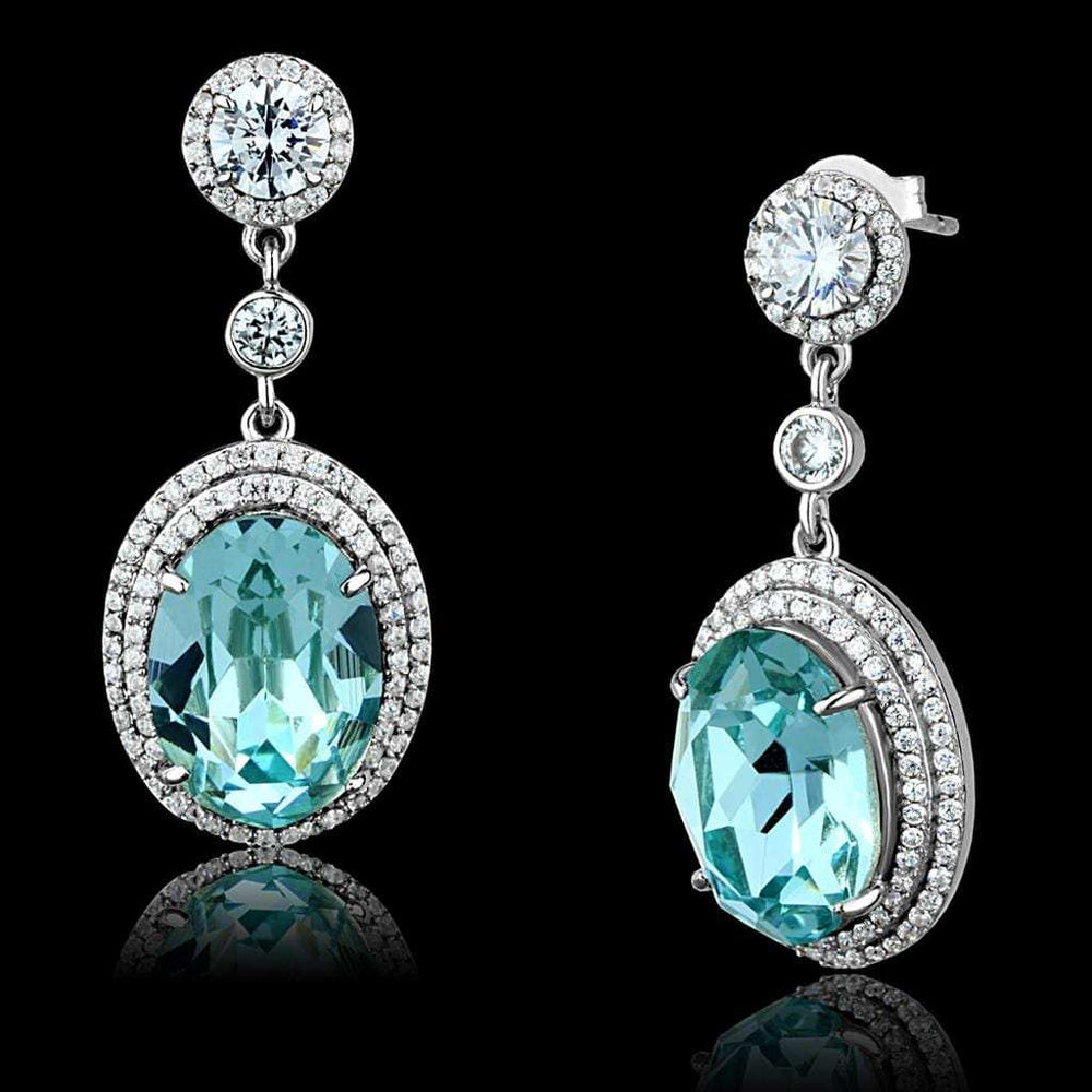 TS508 - Rhodium 925 Sterling Silver Earrings with Top Grade Crystal in Sea Blue - Alamode - Flyclothing LLC
