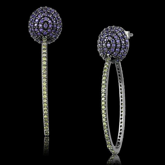 TS509 - Ruthenium 925 Sterling Silver Earrings with AAA Grade CZ in Multi Color - Alamode - Flyclothing LLC