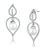 TS510 - Rhodium 925 Sterling Silver Earrings with Semi-Precious Glass Bead in White - Alamode - Flyclothing LLC