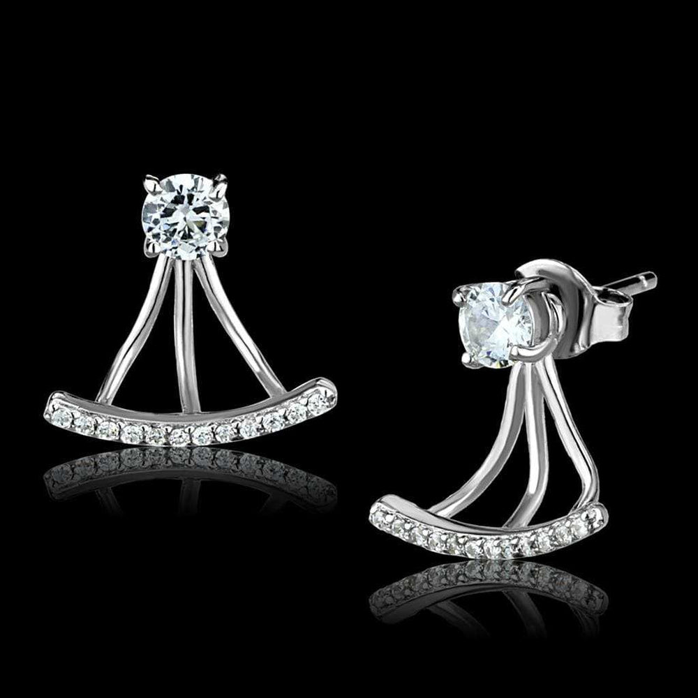 TS512 - Rhodium 925 Sterling Silver Earrings with AAA Grade CZ in Clear - Alamode - Flyclothing LLC