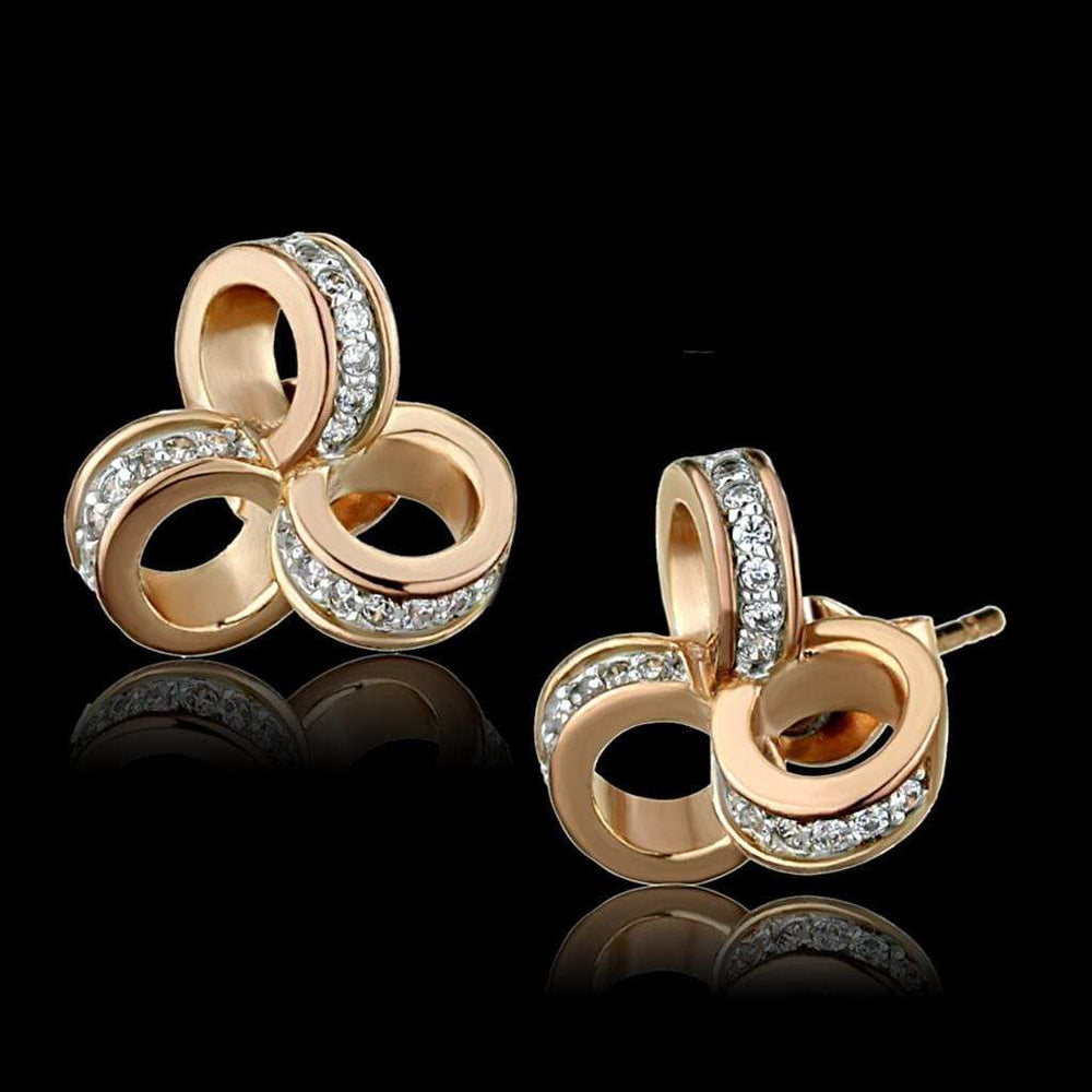 TS513 - Rose Gold + Rhodium 925 Sterling Silver Earrings with AAA Grade CZ in Clear - Alamode - Flyclothing LLC
