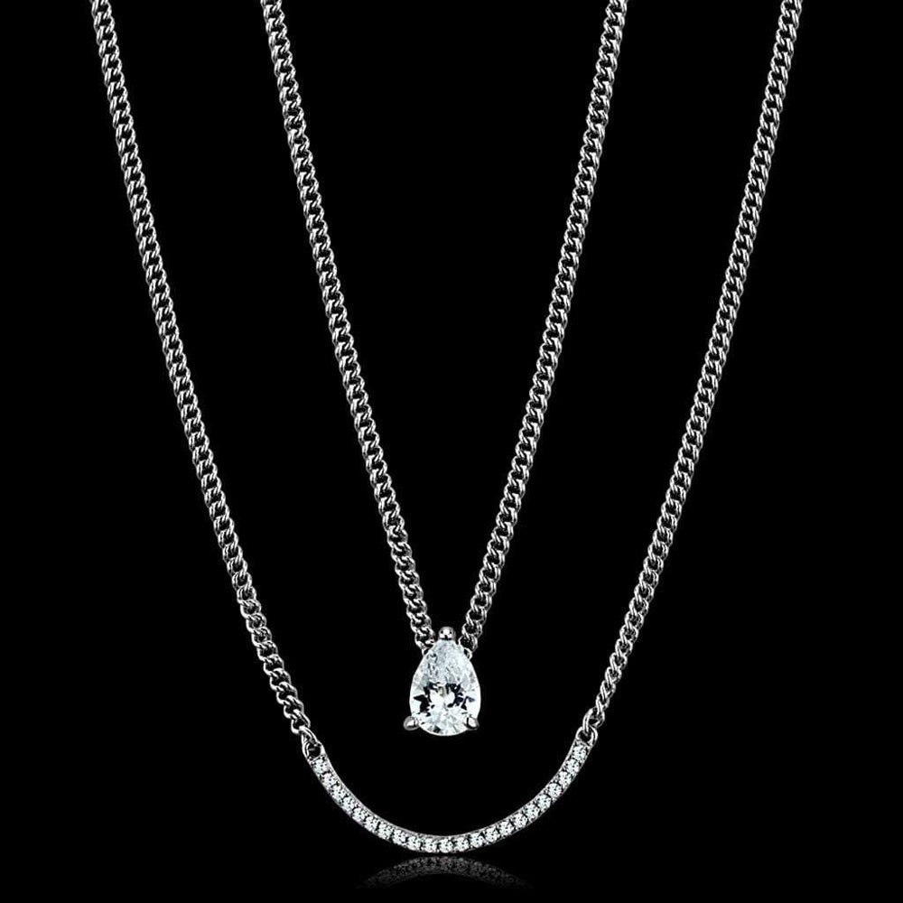 TS514 - Rhodium 925 Sterling Silver Necklace with AAA Grade CZ in Clear - Alamode - Flyclothing LLC
