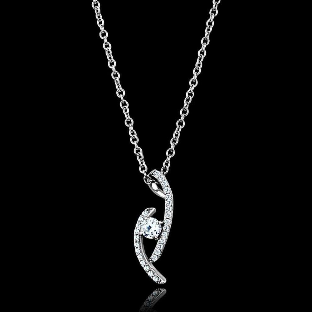 TS515 - Rhodium 925 Sterling Silver Necklace with AAA Grade CZ in Clear - Alamode - Flyclothing LLC